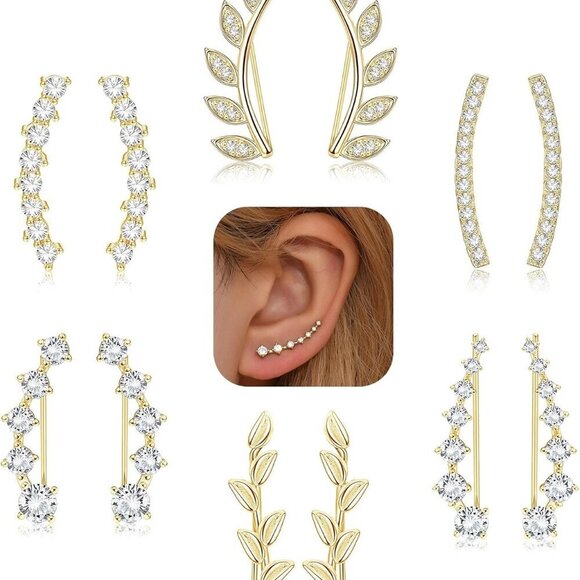 Jewelry - 6Pairs Ear Cuffs Climber Hoop Earring CZ Arrow Crawler Stud Earring Jacket for W